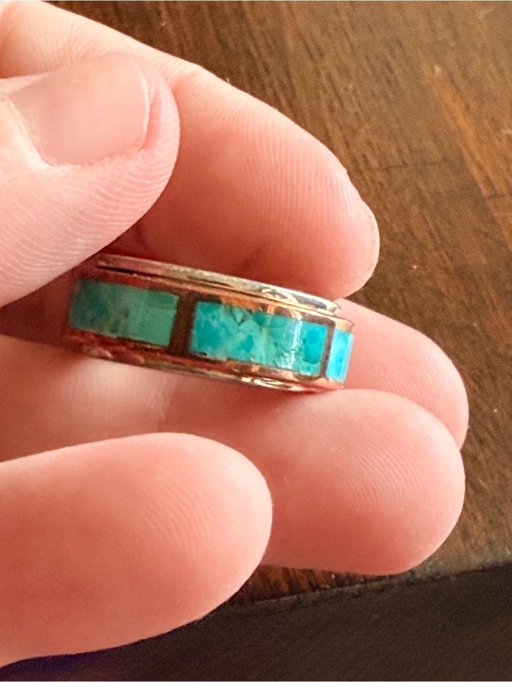 925 Sterling Turquoise Jay King Mine Find Inlay Copper Twist Band Ring - Size 8